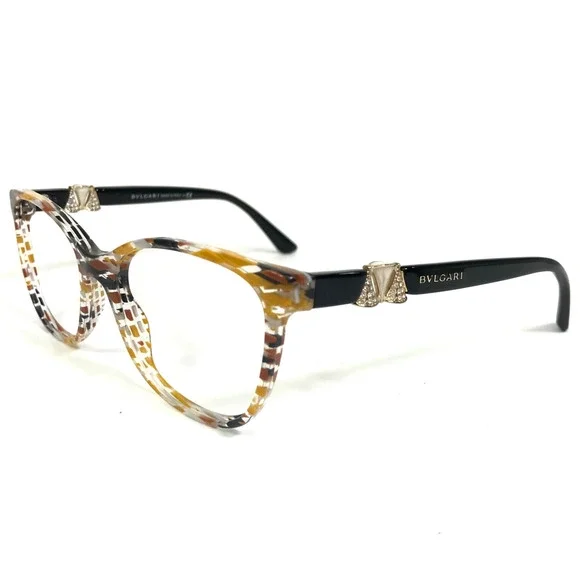 Bvlgari Eyeglasses Frames 4118-B 5377 Black Yellow Gray Striped 52-17-135 - Picture 5 of 11